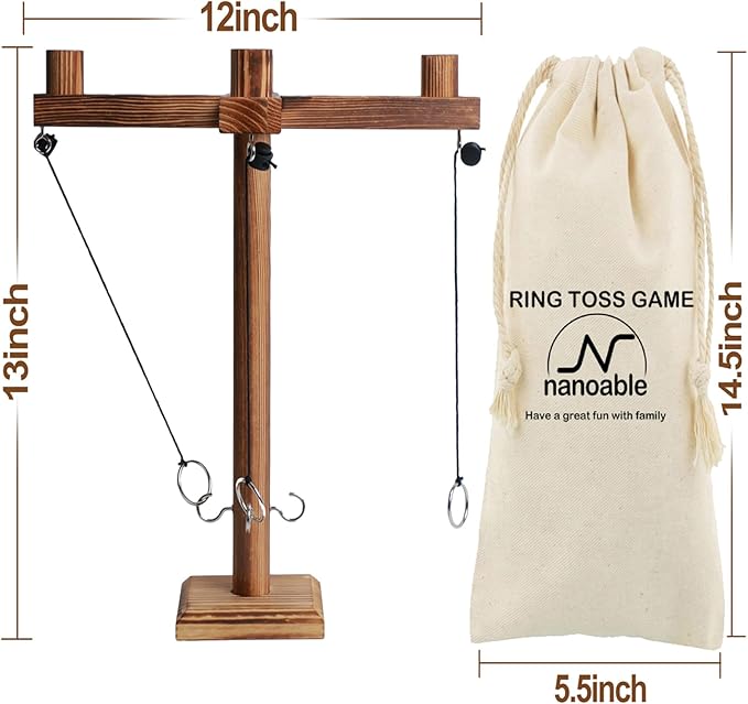 Ring Toss Game for Adults, Fun Hook and Ring Game with Carrying Bag, Outdoor Indoor Party Game