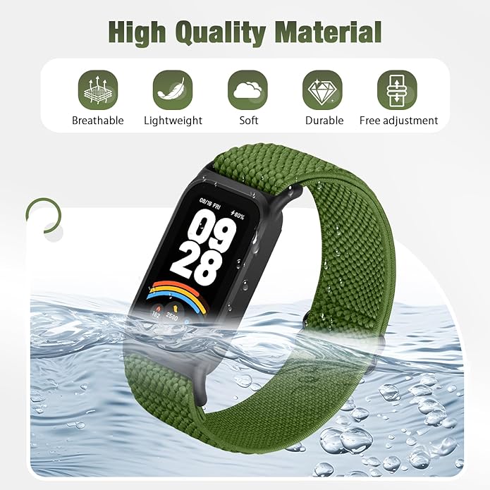 2 Pack Elastic Bands Compatible with Xiaomi Smart Band 9 Active Women Men, Soft Nylon Replacement