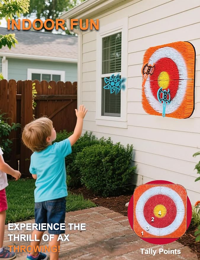 ZoLLa Axe Throwing Game for Backyard - 8 Throwing Axe & 8 Throwing Stars,24" Target,Foldable