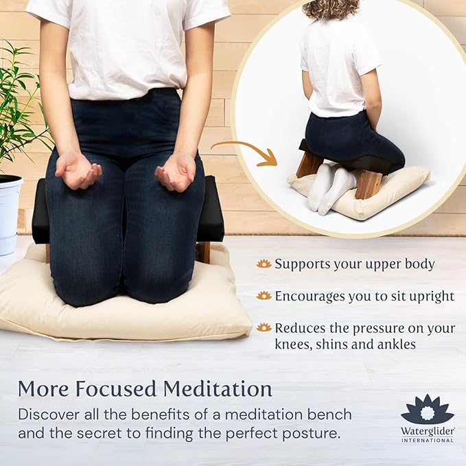 Meditation Bench (Burgundy), Seiza, Sustainable Acacia Wood with Curved Bottom Edges for The