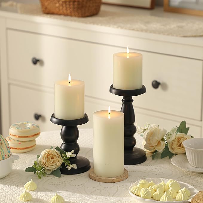 3x4 Inch White Pillar Candles Set of 3 - Decorative Unscented Pillar Candle, Long Burning Dripless