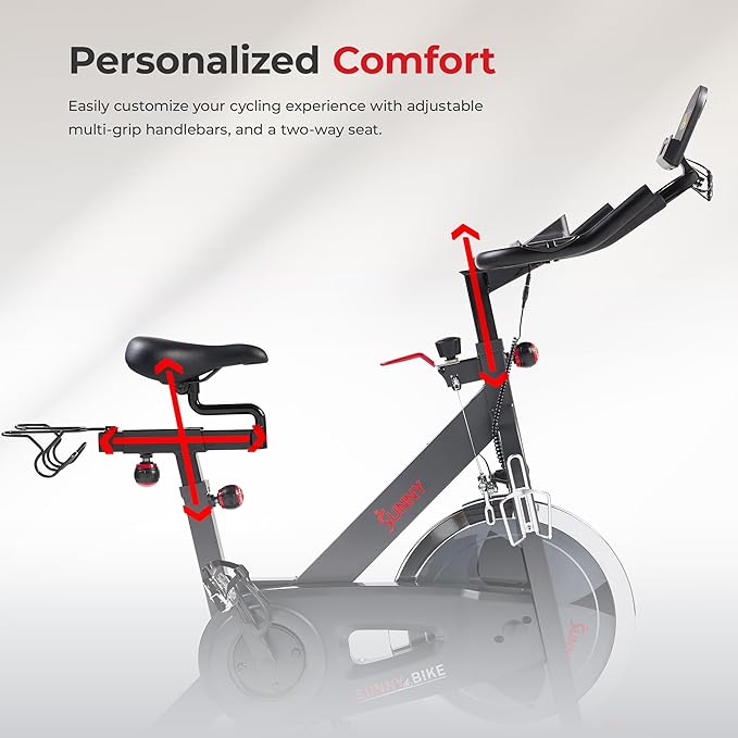 Sunny Health & Fitness Smart Pro Indoor Cycling Exercise Bike, Felt Resistance and Belt Drive, Free