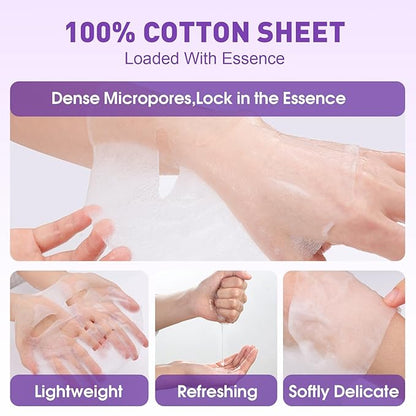 24 Pack Sheet Hydrating Face Masks Skincare, Soothing & Moisturizing Face Mask for All Skin Types
