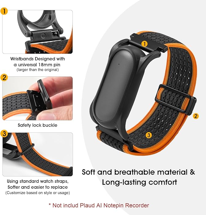 Adjustable Smartwatch Soft Woven Nyon Wristband + Protective Case Base fits for PLAUD AI NotePin