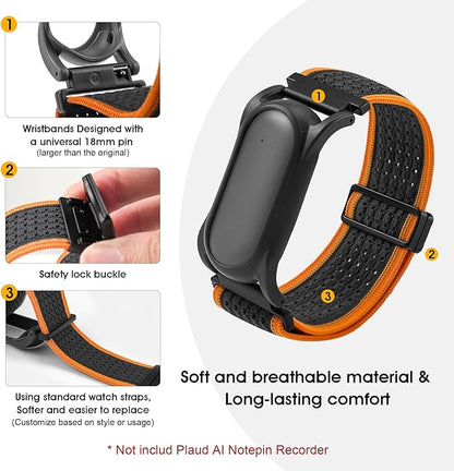 Adjustable Smartwatch Soft Woven Nyon Wristband + Protective Case Base fits for PLAUD AI NotePin