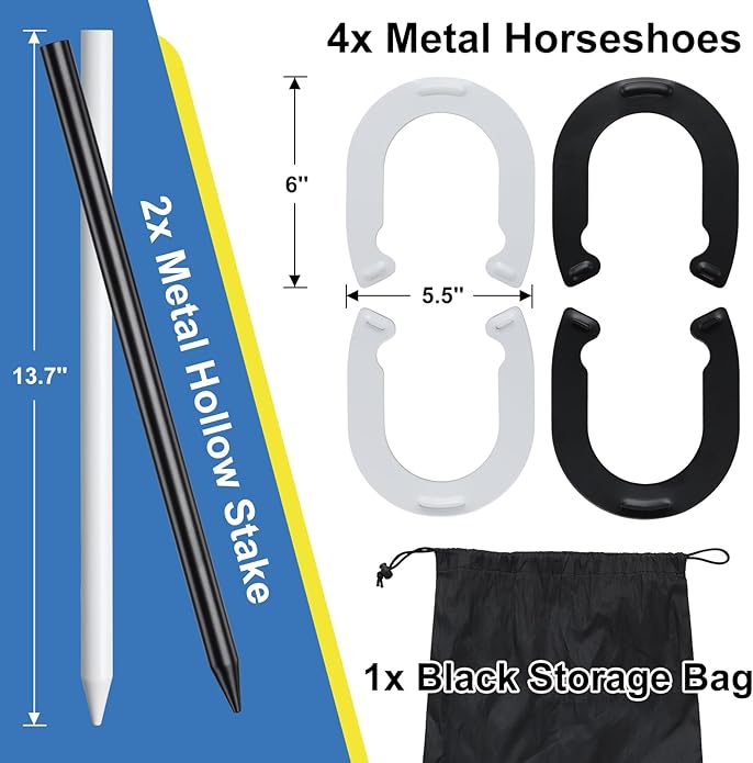 Horseshoes Outside Game for Kids, Metal Horse Shoes Game Kit Includes 4 Horseshoes 2 Stakes