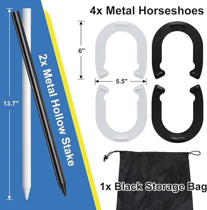 Horseshoes Outside Game for Kids, Metal Horse Shoes Game Kit Includes 4 Horseshoes 2 Stakes