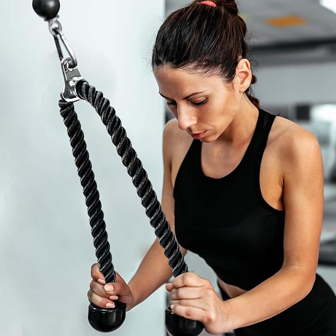 Long Tricep Pull Down Rope Exercise Tricep Rope 55 inch Pull Down Rope with Latch Gym Cable Machine