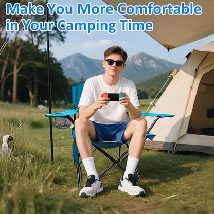 Folding Camping Chair, 225lb Capacity, Includes Cup Holder & Side Storage Bag, 5.5lbs Portable for