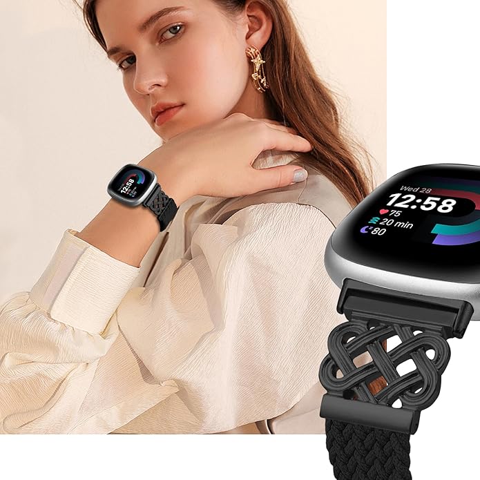 Braided Band Compatible with Fitbit Versa 4 Bands for Woman/Versa 3/Sense 1/Sense 2 Band, Magnetic