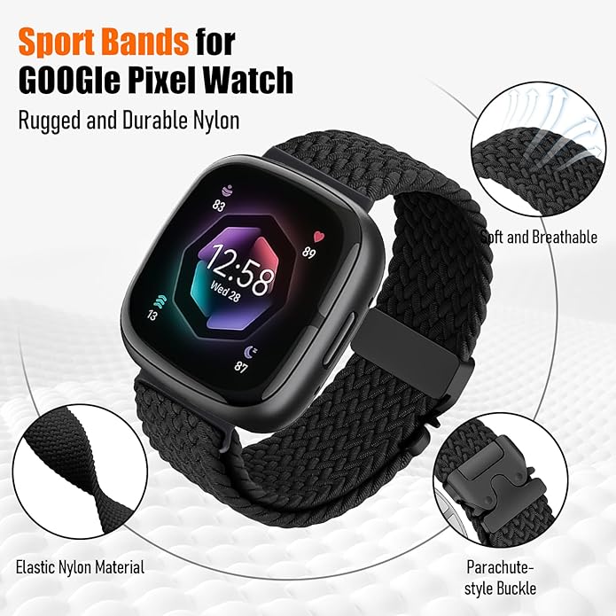 Braided Stretchy Band for Fitbit Versa 4/Versa 3/Sense 2/Sense Watch Band Women Men,Parachute-style