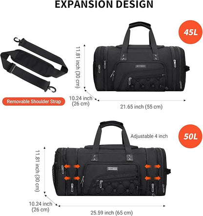 WITZMAN Duffle Bag for Men Nylon Large Gym Weekender Bag with Shoe Compartment Expandable Carry on
