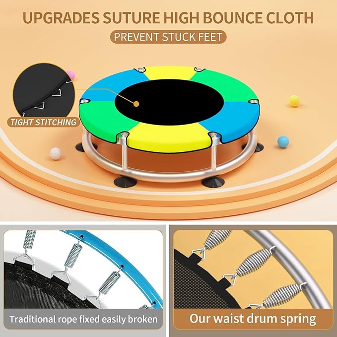 Trampoline for Kids, Adjustable Baby Toddler Trampoline with Basketball Hoop, Round Bottom Indoor