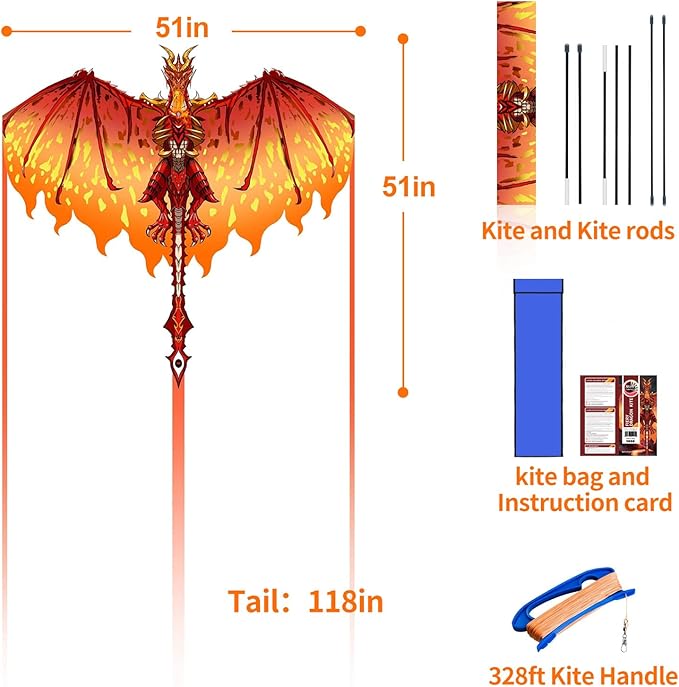 Mint's Colorful Life Dragon Kite for Kids & Adults, Easy to Fly Best Beach Kites for Beginners