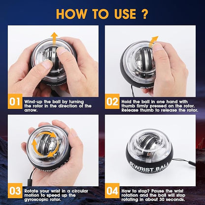 Wrist Trainer Ball Auto-Start Gyroscopic Forearm Exerciser Gyro Ball for Strengthen Arms, Fingers
