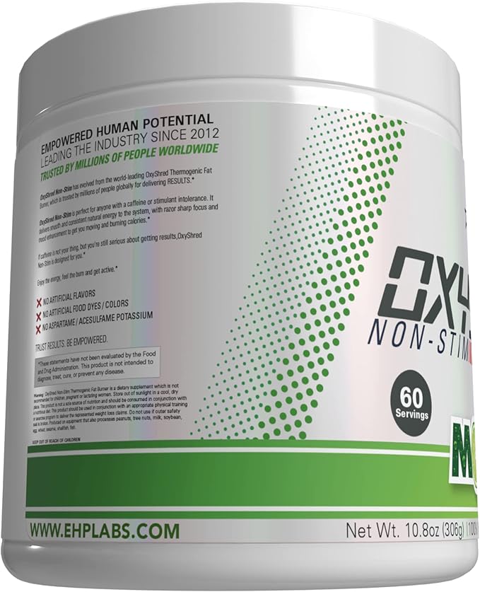 EHP Labs OxyShred Non Stimulant Pre Workout Powder - Stim Free Pre Workout, Caffeine Free
