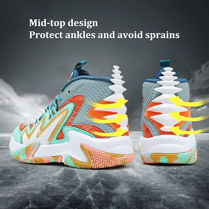 VITUOFLY Kids Basketball Shoes Boys Air Cushion Sneakers Girls Mid Top School Hoops Shoes Non-Slip