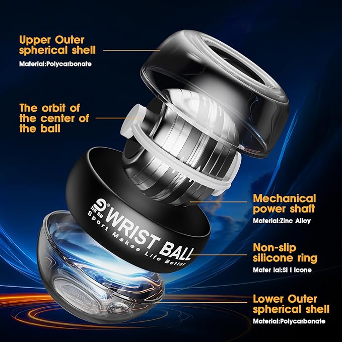Wrist Trainer Ball Auto-Start Gyroscopic Forearm Exerciser Gyro Ball for Strengthen Arms, Fingers