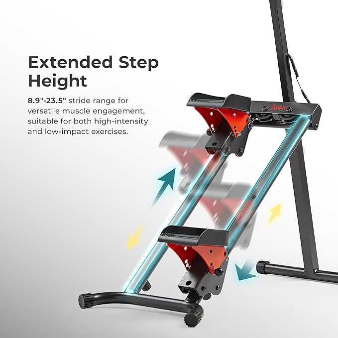 Sunny Health & Fitness Stair Stepper w/Handlebar, Extended Step Range Climber Machine for Legs