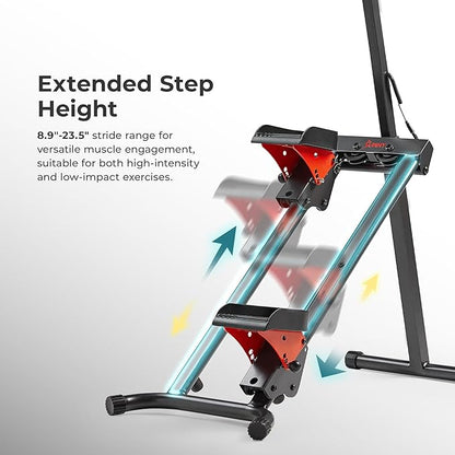 Sunny Health & Fitness Stair Stepper w/Handlebar, Extended Step Range Climber Machine for Legs