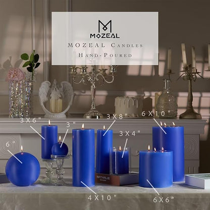MOZEAL 4" x 12" Extra-Large Blue Pillar Candles (Set of 2), Unscented,Dripless, Smokeless,Long