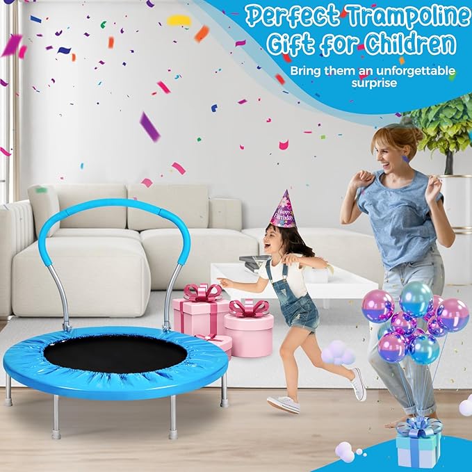 Mini Trampoline for Kids, Indoor Toddler Trampoline with Handle, Child Small Rebounder Trampoline
