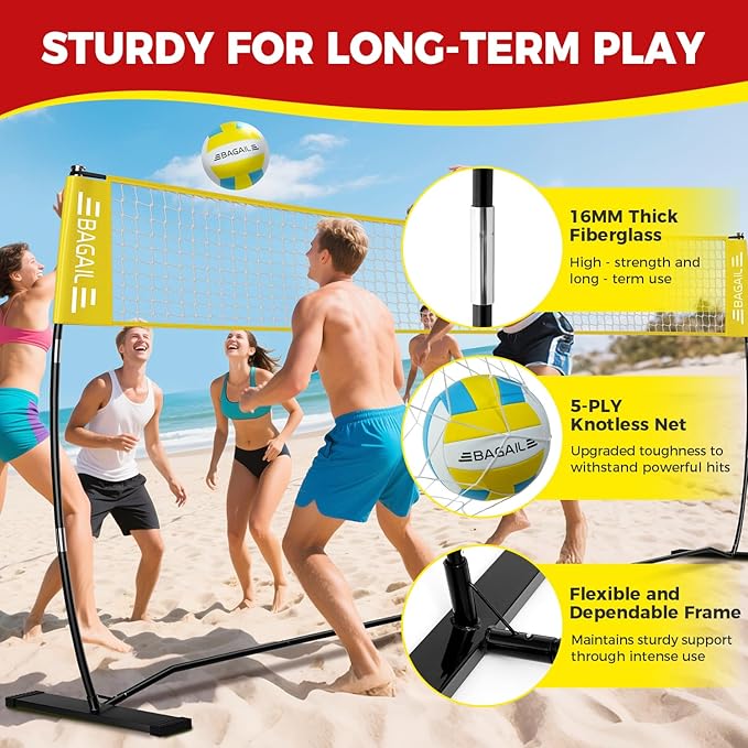 BAGAIL Volleyball Net, 12ft/20ft Portable Volleyball Net for Backyard - Adjustable Height