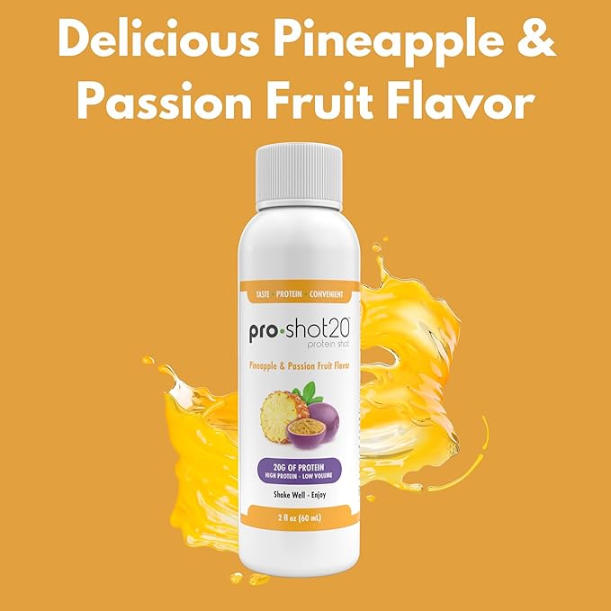 Pro-Shot20 Protein Shot Pineapple & Passion Fruit Flavor, 60 mL, 12-Pack- 20g Whey Protein &