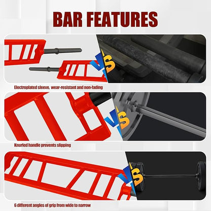 Multi Grip Barbell Swiss Bar | Cambered Barbell Multi Grip Olympic Barbell, Fits 2-inch Olympic