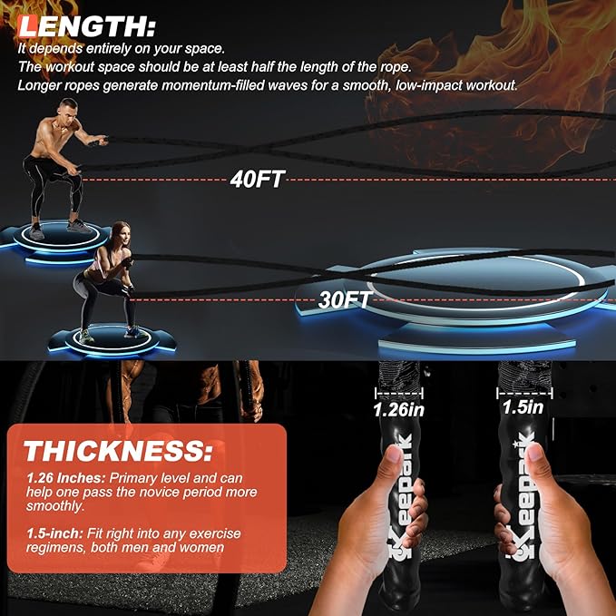 Battle Ropes for Home Gym, Exercise Rope 1.26/1.5inch, 30 40FT Heavy Battle Rope Weighted Battle