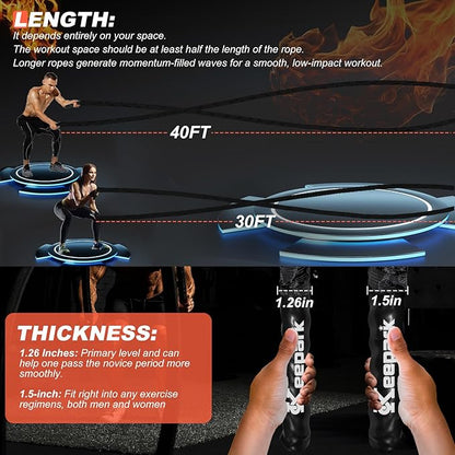 Battle Ropes for Home Gym, Exercise Rope 1.26/1.5inch, 30 40FT Heavy Battle Rope Weighted Battle