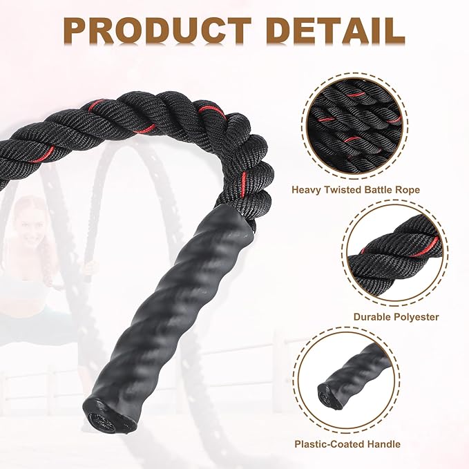 MECCANIXITY Battle Rope 40ft x 1.5 Inch Polyester Workout Rope Heavy Fitness Exercise Rope for