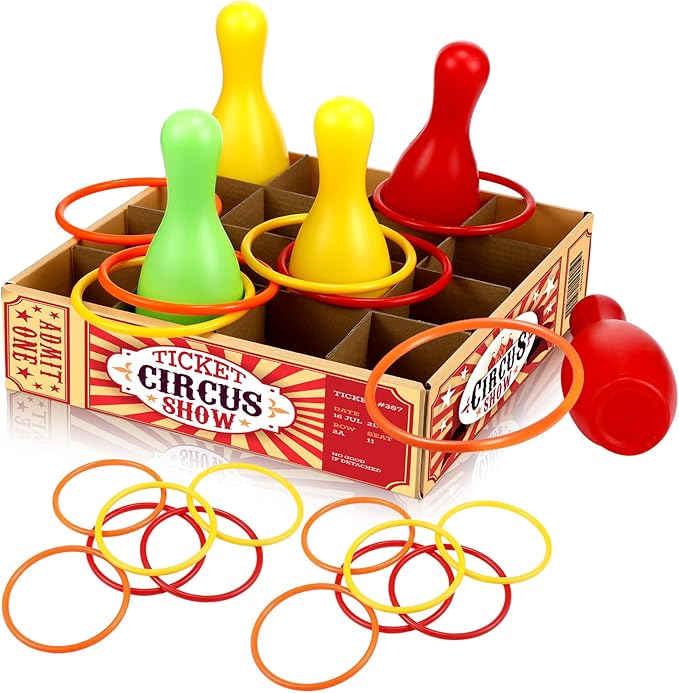 Wettarn Carnival Bottle Toss Game Ring Toss Games, Include a Circus Ticket Box 6 Plastic Bottles