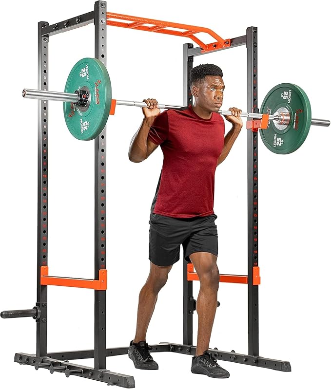 Sunny Health & Fitness Power Zone Strength Rack Power Cage - 1000 LB Weight Capacity, Spotter Bar