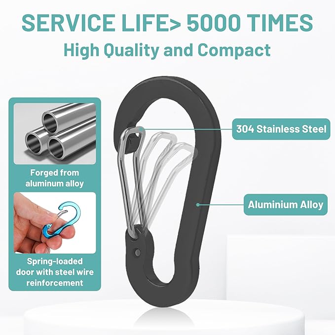 Multi-Pack Aluminum Carabiner Clips, 2" Ultra-Light Spring & Locking for Key,Hiking, Outdoor