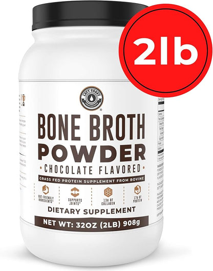 Bone Broth Protein Powder, Chocolate, Grass Fed 2lbs, 42 servings 16g protein, 13g Collagen. Low