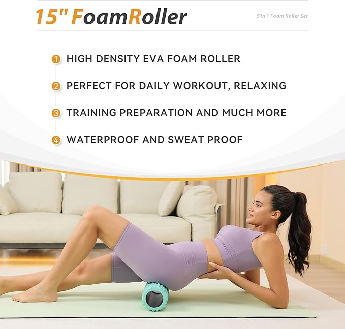 5 in1 Foam Roller Set, Trigger Point Foam Roller, Massage Roller Stick, Massage Ball, Resistance