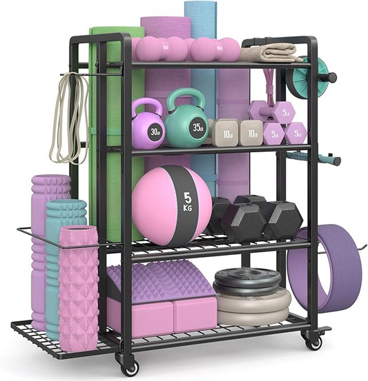 4-Tier Dumbbell Rack Stand Only, Adjustable Weight Rack for Dumbbells Kettlebells Yoga Mat, Home