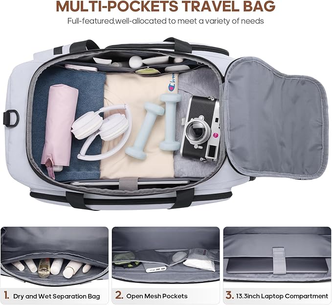 Gym Bag for Men and Women with Shoe & Laptop Compartment, 3-in-1 Sports Travel Duffel Bag