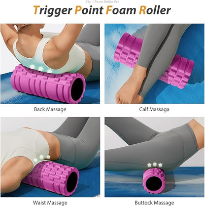 5 in 1 Foam Roller Set for Deep Tissue Muscle Massage, High Density Fitness Exercise Foam Roller