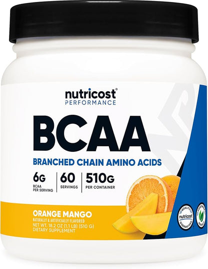 Nutricost BCAA Powder (Orange Mango, 60 Servings) - 2:1:1 Optimal Ratio, Gluten Free, Non-GMO