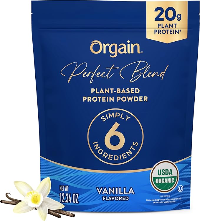 Orgain Organic Vegan Perfect Blend Protein Powder, 20g Clean Plant Protein, 6 Ingredients, <1g