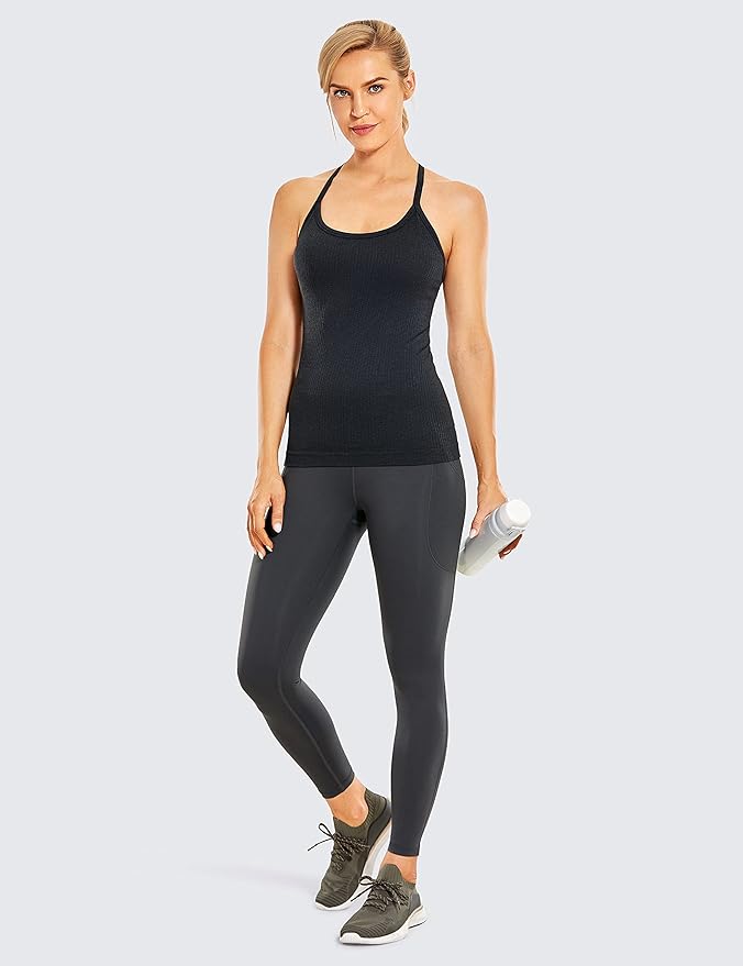 CRZ YOGA Seamless Workout Tank Tops for Women Racerback Athletic Camisole Sports Shirts with Built
