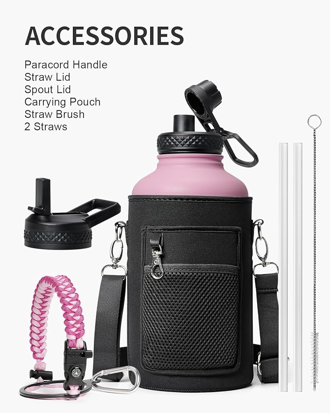 Half Gallon Water Bottle,64oz Insulated Water Bottle Stainless Steel Vacuum,Cold for 48