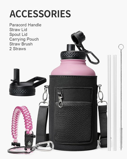 Half Gallon Water Bottle,64oz Insulated Water Bottle Stainless Steel Vacuum,Cold for 48