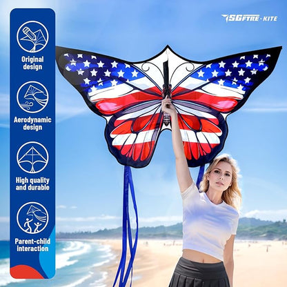 American Flag Butterfly Kite for Kids & Adults,Extremely Easy to Fly for Beginners，Outdoor Fun Kite