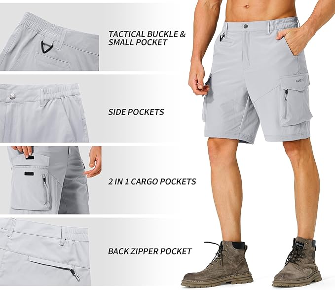 Men's Hiking Cargo Shorts Quick Dry Lightweight Travel Shorts with Multi Pockets for Fishing