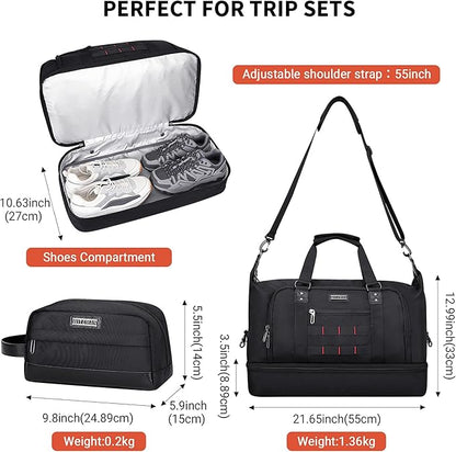 WITZMAN Travel Duffle Bags for Men Weekender Bags with Toiletry Bag Sets Carry On Overnight Bag 55L