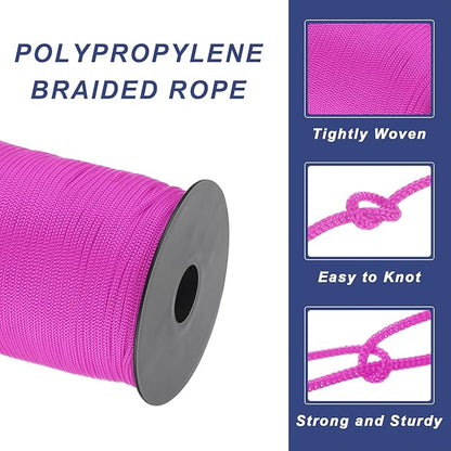 MECCANIXITY 1/8 Inch Polypropylene Rope Braided Ropes, 328ft Nylon Rope Hollow Utility Cord for