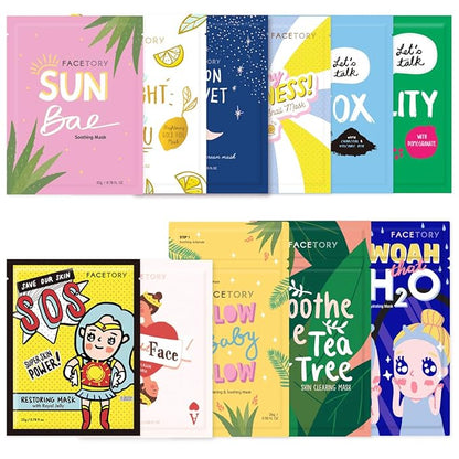 FACETORY K Beauty Face Mask Skin Care - FAVORITE 11 COLLECTION Sheet Mask Set | Natural Premium